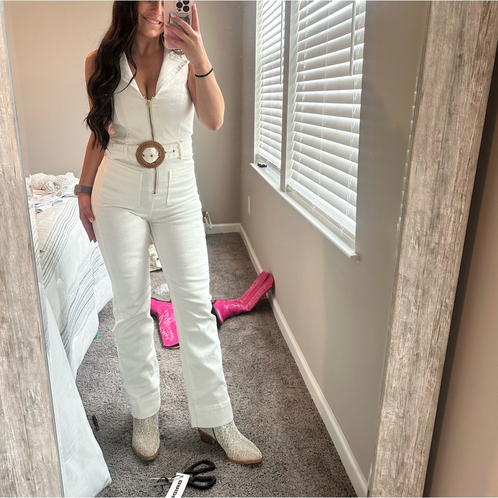 Show Me Your MuMu White Denim Jumpsuit